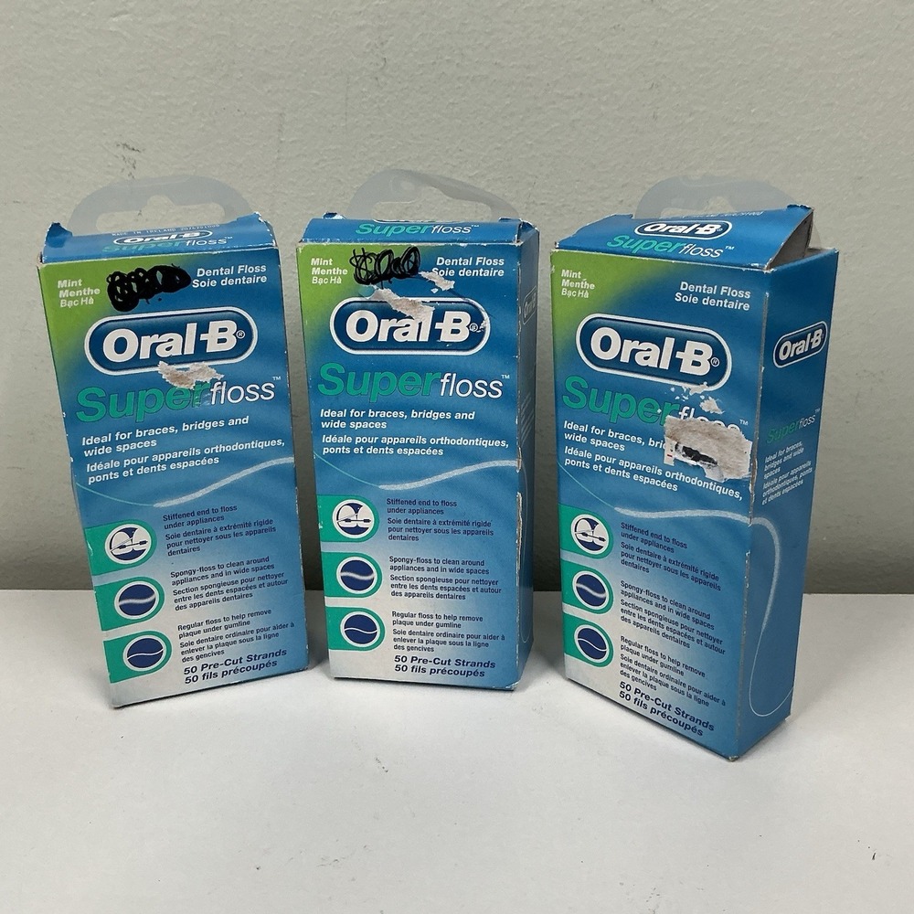 Oral-B Super Floss Pre-Cut Strands Dental‎ Floss, Mint, 50 Count Lot Of 3
